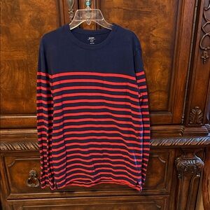 Old Navy Navy and Red Striped Long Sleeve Tee